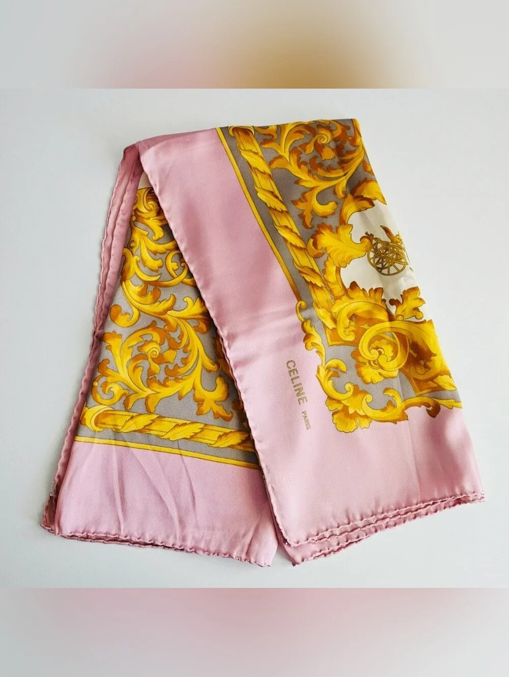 Celine Pink & Gold Baroque Silk Scarf